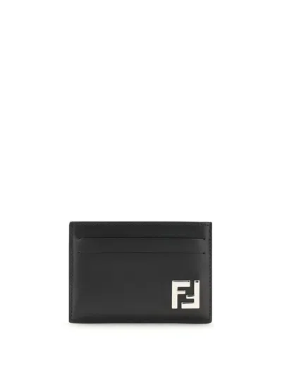 Fendi Flat Card Case Vit.king Wallets Black In Black