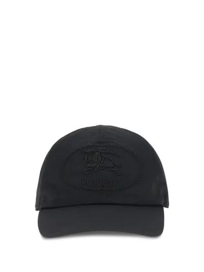 Burberry Men Knight Stamp Gabardine Baseball Cap In Black