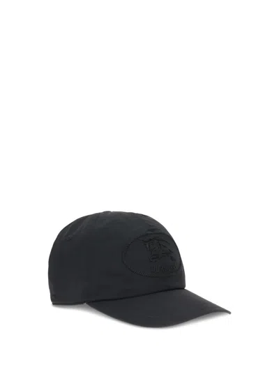 Burberry Men Knight Stamp Gabardine Baseball Cap In Black