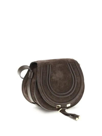 Chloé Marcie Leather-trimmed Suede Shoulder Bag In Brown