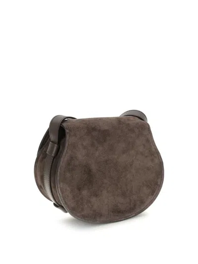 Chloé Marcie Leather-trimmed Suede Shoulder Bag In Brown
