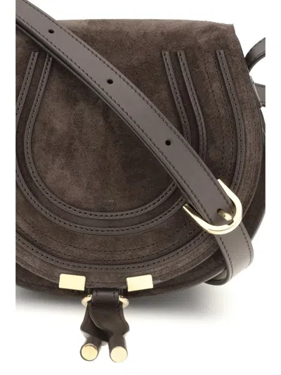 Chloé Marcie Leather-trimmed Suede Shoulder Bag In Brown