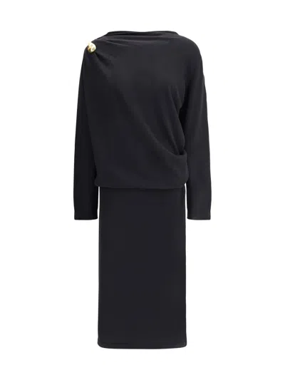 Fabiana Filippi Fitted Midi Dress With Draped Bodice And Gold Detail In Black