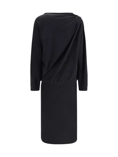 Fabiana Filippi Fitted Midi Dress With Draped Bodice And Gold Detail In Black