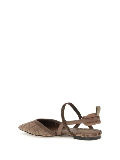 Fendi Women 'colibrì Lite' Brown Flat Slingback With All-over Ff Motif In Cotton Woman In Brown