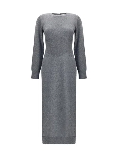 Givenchy Side-split Long-sleeve Midi Dress In Gray