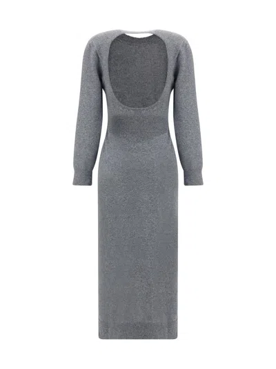 Givenchy Side-split Long-sleeve Midi Dress In Gray