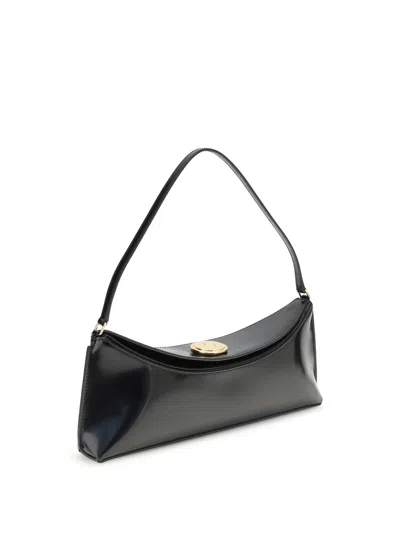 Jacquemus Curved Gold Handle Shoulder Bag In Black
