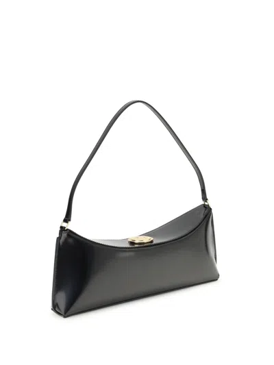 Jacquemus Curved Gold Handle Shoulder Bag In Black
