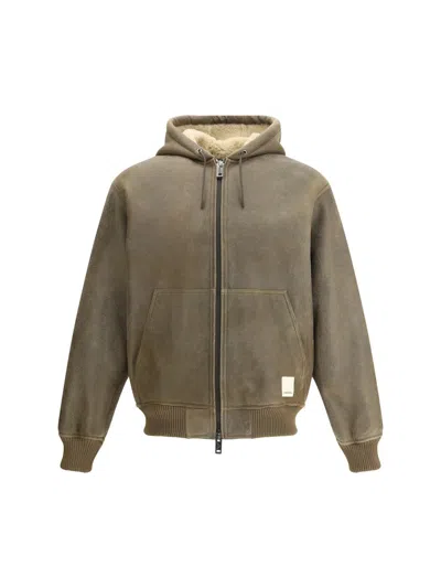 Emporio Armani Lamb Shearling Oversized-fit Blouson In Brown