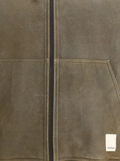 Emporio Armani Lamb Shearling Oversized-fit Blouson In Brown