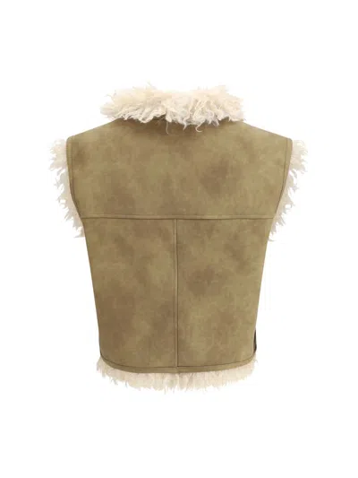 Isabel Marant Étoile Shearling Faux Leather Clara Gilet In Green