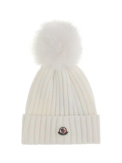 Moncler Pompom-detail Ribbed Beanie In White