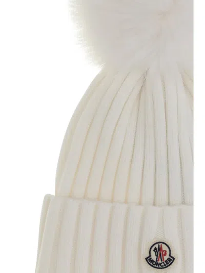 Moncler Pompom-detail Ribbed Beanie In White