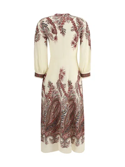 Etro Sable Midi Dress With Floral Paisley Print In Nude
