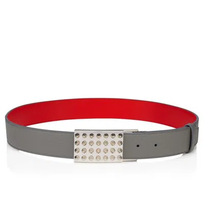 Christian Louboutin Textured Grey Leather Belt With Silver Studs In Gray