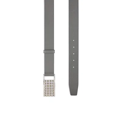 Christian Louboutin Textured Grey Leather Belt With Silver Studs In Gray
