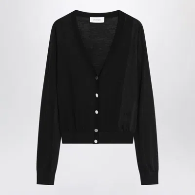 Sportmax V-neck Wool Cardigan With Ribbed Cuffs And Hem In Black