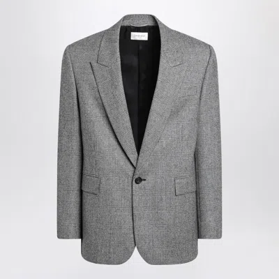 Saint Laurent Prince De Galles Wool Flannel Blazer In Gray