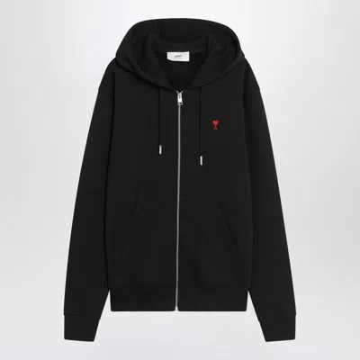 Ami Alexandre Mattiussi Zip-up Hoodie With Kangaroo Pocket And Drawstring Hood In Black