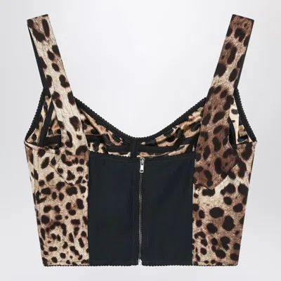 Dolce & Gabbana Charmeuse Bustier With Leopard Print In Animal Print
