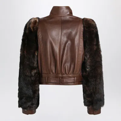 Chloé Brown Cropped Leather And Shearling Jacket Women In Brown