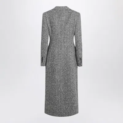 Dolce & Gabbana Herringbone Long Length Notched Lapels Coat In Gray