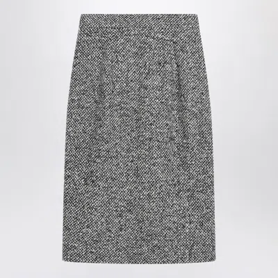 Dolce & Gabbana High Waist Knee-length Speckled Wool Skirt In Gray