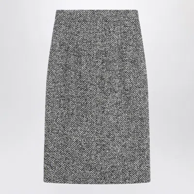 Dolce & Gabbana High Waist Knee-length Speckled Wool Skirt In Gray