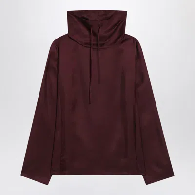 Loulou Studio Silk Blouse With Drawstring And High Collar In Burgundy