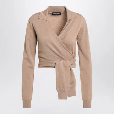 Dolce & Gabbana Cashmere Wrap Cardigan Tie Waist In Brown