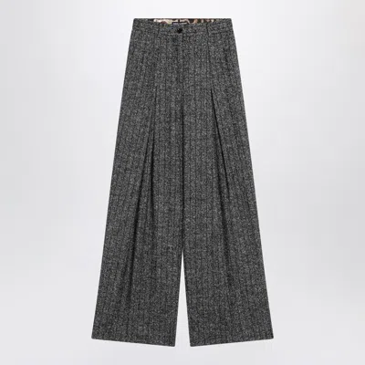 Dolce & Gabbana Striped Wide-leg Wool-blend Trousers In Gray