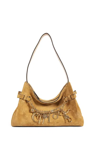 Chloé Suede Shoulder Bag With Chain And Buckle In Green