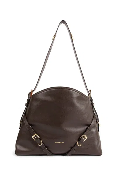 Givenchy Medium Voyou Calfskin Shoulder Bag With Buckle Fastening In Brown
