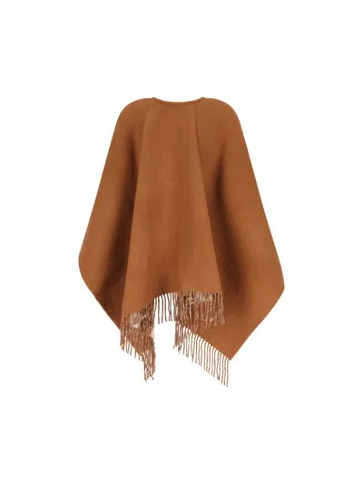 Fendi Ff Jacquard Fringed-edge Cape In Brown