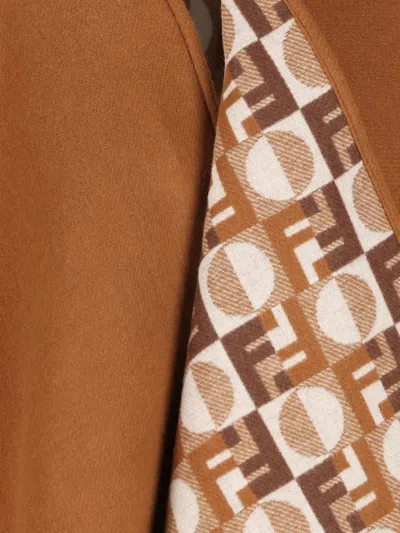 Fendi Ff Jacquard Fringed-edge Cape In Brown