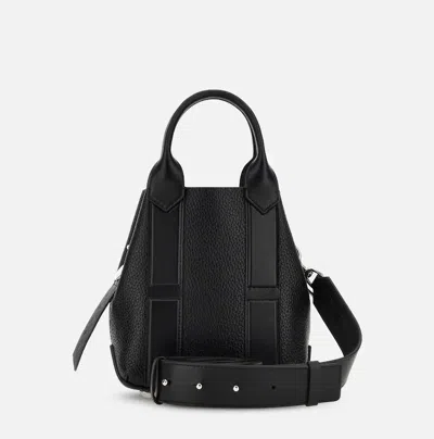 Hogan Script Leather Tote Bag In Black