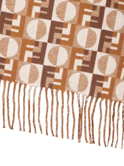 Fendi Ff Jacquard Fringed-edge Cape In Brown