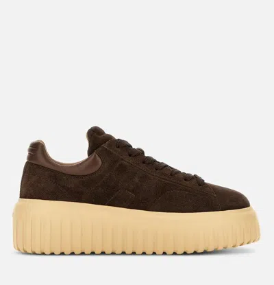 Hogan Leather Lace-up Sneakers Platform Sole In Brown