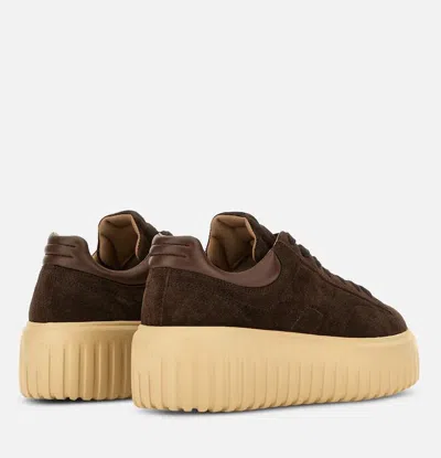 Hogan Leather Lace-up Sneakers Platform Sole In Brown