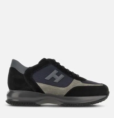 Hogan Interactive Sneakers With Suede And Smooth Leather In Black