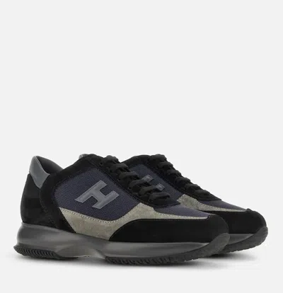 Hogan Interactive Sneakers With Suede And Smooth Leather In Black