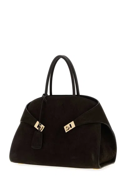 Ferragamo Dark Brown Suede Medium Hug Handbag In Brown