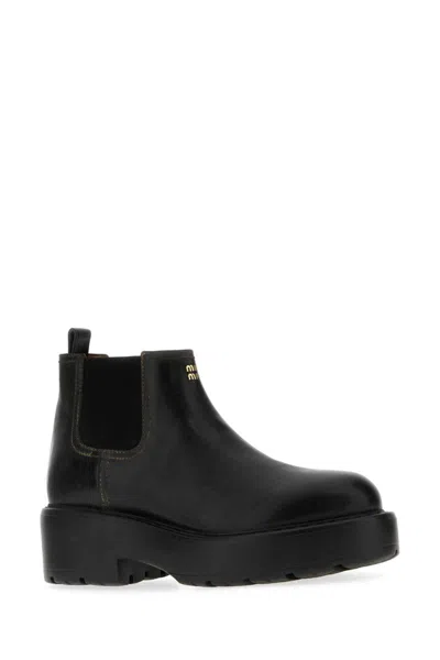 Miu Miu Ankle Boots With Chunky Sole And Pull Tab In Black