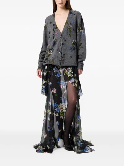 Blumarine Wool Blend Cardigan With Rhinestones In Gray