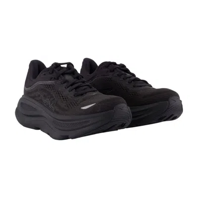 Hoka Bondi 9 Black Low Top Sneakers With Maxi Logo Lettering On The Side In Tech Fabric Unisex In Black