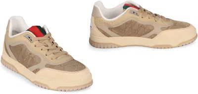 Gucci Gg Cross Web Sneakers In Suede In Neutral