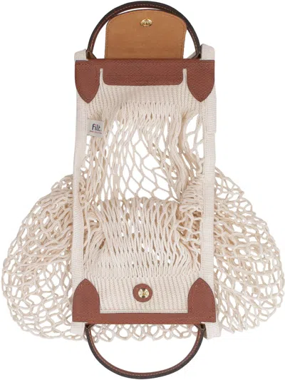 Longchamp Le Pliage Filet White Handbag With Engraved Logo In Mesh Woman