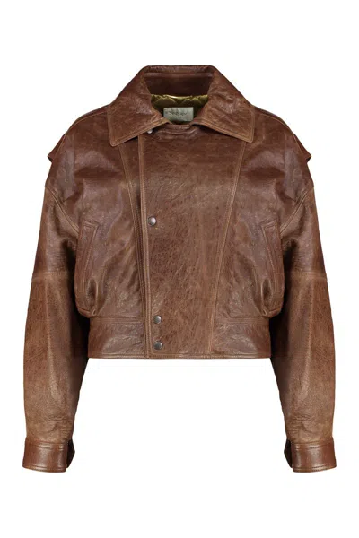 Saint Laurent Collared Bomber Jacket Featuring Front Pockets In Brown