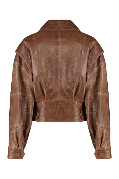 Saint Laurent Collared Bomber Jacket Featuring Front Pockets In Brown